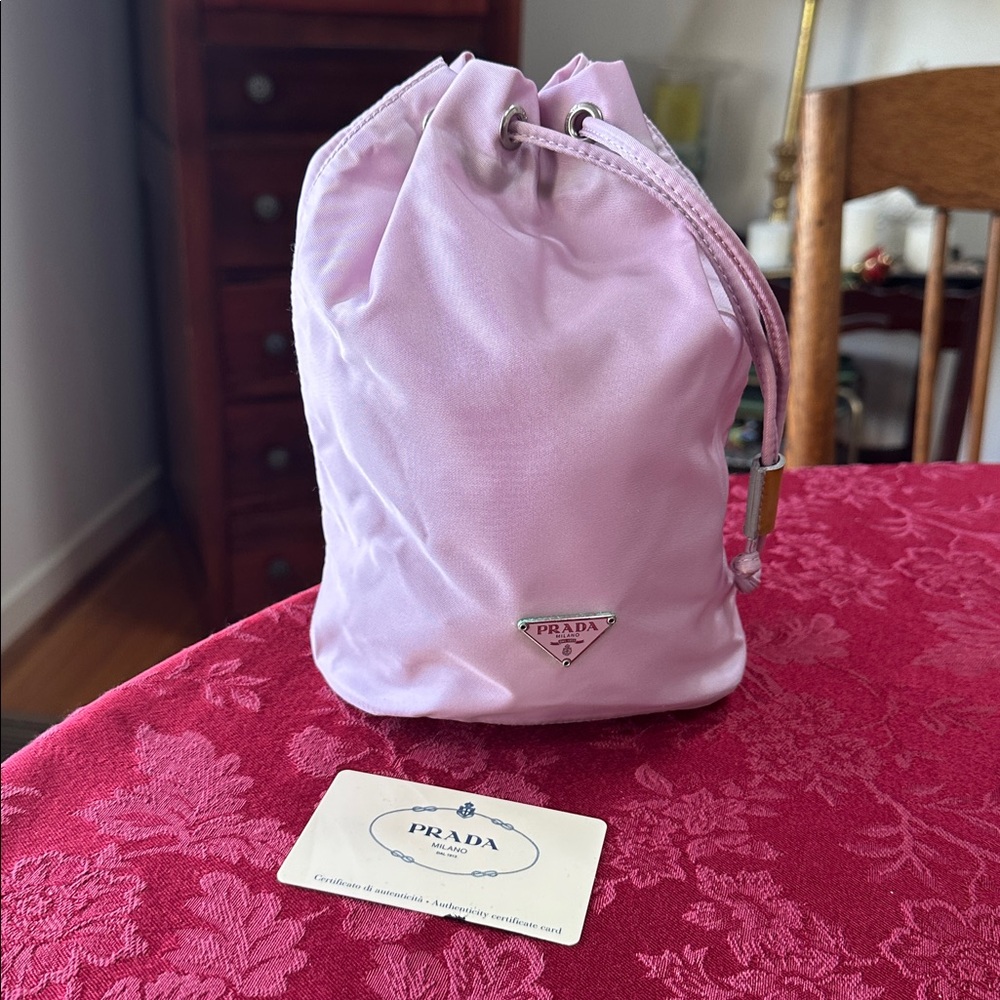 Prada Lavender Nylon Drawstring Pouch w/ COA